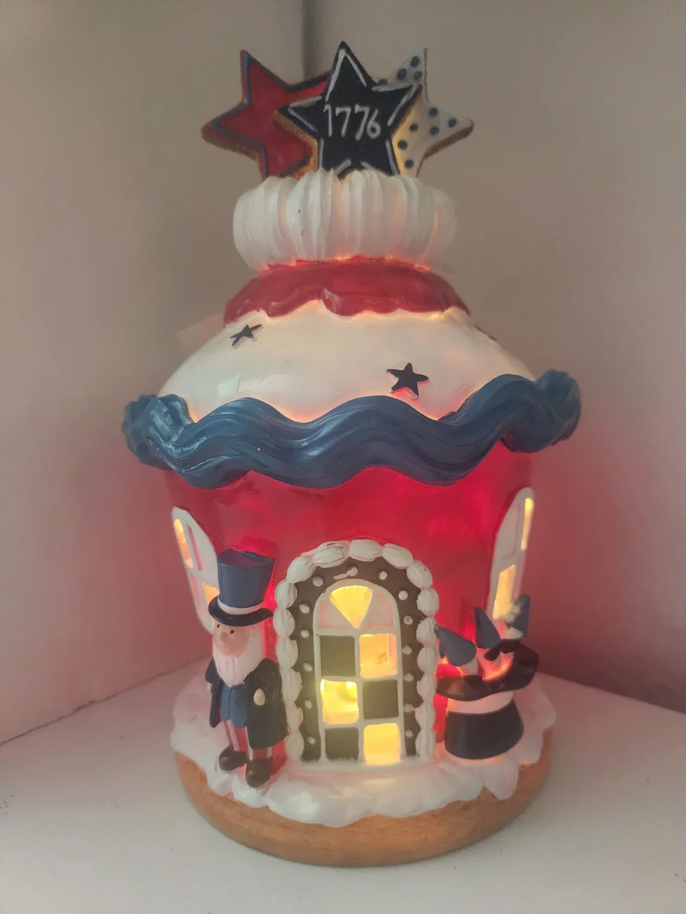 Patriotic Light Up Cupcake House 1776 July 4th Decor